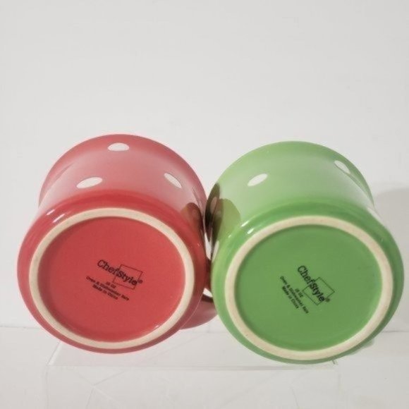 Bundle Of 2 Chef Style Polk-A-Dot Coffee Cups Mug 16 OZ Salmon & Green - Picture 4 of 8